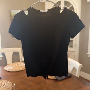 black cut out shoulder and ties in front top